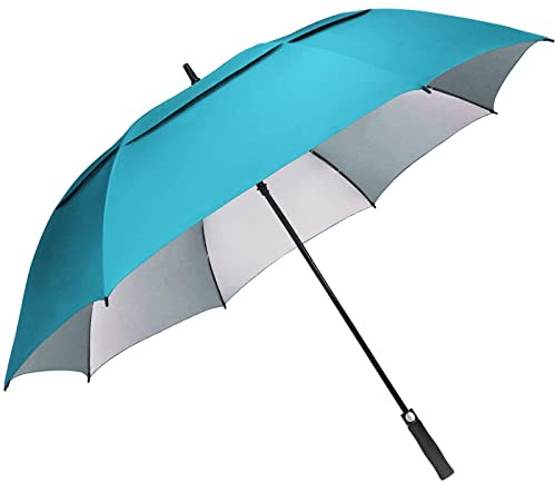 G4Free 62 inch Extra Large Windproof Golf Umbrella Automatic Open Umbrella Double Canopy Vented Sun UV Protection Oversize Stick Umbrellas?Sky Blue?