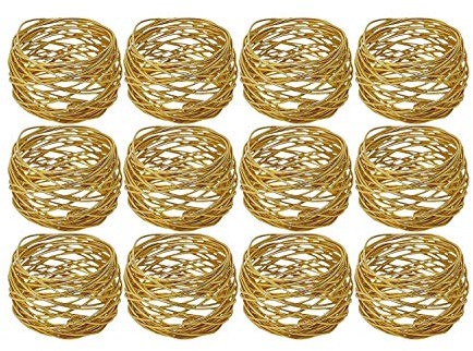 Kaizen Casa Handmade Gold Round Mesh Napkin Rings Holder for Dinning Table Parties Everyday, Set of 12 (Gold, 12)