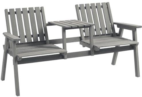 Outsunny Gartenbank mit Tisch mit Regenschirmloch 152 x 70 x 83 cm Grau | Sitzgruppe, Gartenmöbel, Sitzbank, 2 Stühle, Massivholz