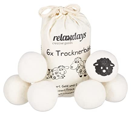 Relaxdays Boules de séchage XXL, Lot de 12, balles sèche-Linge, en Laine de Mouton, écologique, Set Pratique, Ø 7 cm, Blanc