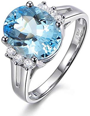 Beydodo Damen Ring Weißgold 750 Echt Solitär mit 2.55ct Oval Aquamarin Verlobungsringe und Eheringe Weißgold Diamant Große 52 (16.6)