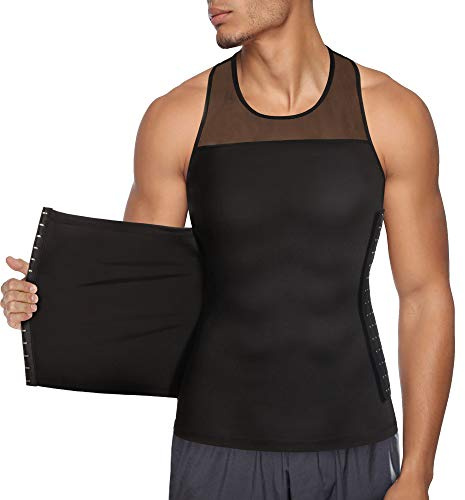 Chumian Mens Compression Shirt Slimming Body Shaper Undershirt Tummy Control Vest Workout Tank Top for Abdomen (Black, Medium)