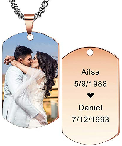 MeMeDIY Personalisierte Dog-Tag Anhänger Halskette Gravur Text/Farbbild für Männer Frauen Gedenk Edelstahl/Wolfram Schmuck. Bündel mit Verstellbarer Kette, Schlüsselbund, Schalldämpfer.