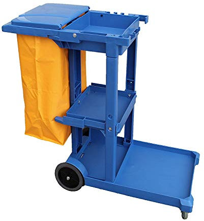 Chariot de nettoyage professionnel en plastique avec trois plateaux avec sac en vinyle de 100 L. plus de couvercle. Dimensions : 120 x 52 x 96 cm. (L x l x H) :