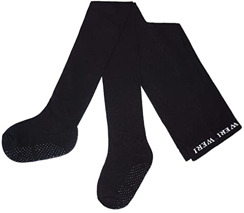 Weri Spezials Baby und Kinder Krabbelstrumpfhose mit ABS-Beschichtung Baumwolle für Jungen verschiedene Mustervarianten (86-92, Schwarz Uni)