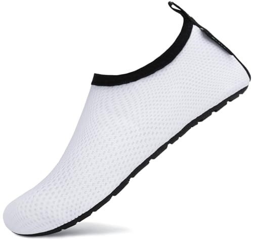 SAGUARO Badskor herr vattenskor simskor lätta mjuka strandskor snabbtorkande aquaskor surfskor tofflor vita storlek 42/43, Vit, 42/43 EU