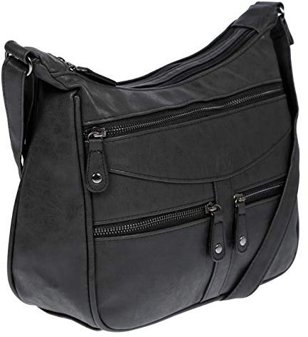 Christian Wippermann Damen Tasche Schultertasche Umhängetasche Crossover Bag Leder Optik Handtasche Schwarz