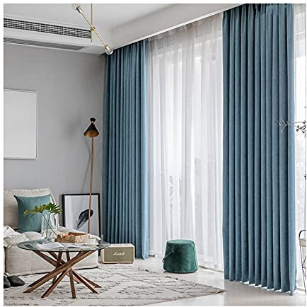 Siunwdiy Cortinas Grises Azules Opacas con Cinta 2 Conjunto Termogardinas Verano E Invierno Cortina Apagón para Sala De Estar Cocina De Dormitorio,Azul,300X270cm