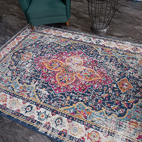 AREA RUGS LIVING ROOM BEDROOM LARGE SMALL VINTAGE SOFT SHORT PILE BORDERED CLASSIC ORIENTAL DESIGN TRADITIONAL PERSIAN MOROCCAN BOHO CARPET - XLARGE 200X290 CM, MULTICOLOURED TRADITIONAL DESIGN