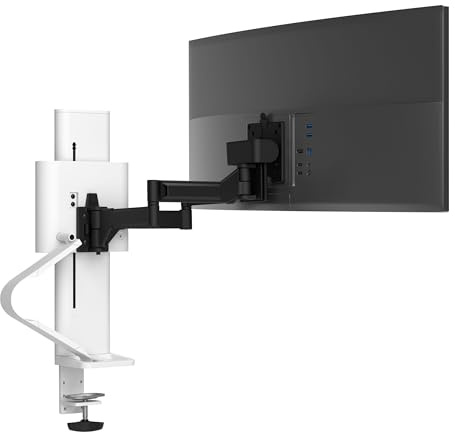 ERGOTRON TRACE Monitorhalterung in Weiß - Monitor Tischhalterung mit patentierter CF-Technologie für Bildschirme bis 38 Zoll, 27.9cm Höhenverstellung, VESA Standard und 15 Jahre Garantie