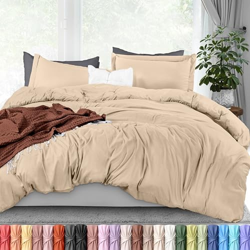 Utopia Bedding Bettbezug-Set für King-Size-Betten, 1 Bettbezug mit 2 Kissenbezügen, 3-teiliges Bettdeckenbezug, mit Reißverschluss, ultraweiche gebürstete Mikrofaser, 271 x 228 cm, Kingsize, Beige.