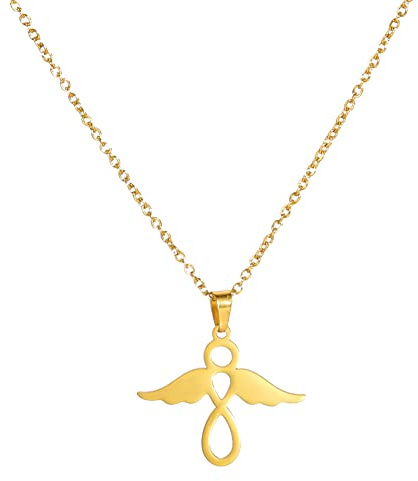 Dreamtimes Collier avec pendentif ange pour femme et fille Amulette chrétienne avec chaîne de cou Bijoux en acier inoxydable pour enfants Saint Valentin Cadeaux de fête des mères (Ange - 4 Or)