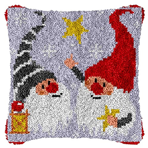 Knüpfkissen Zum Selber Knüpfen, Weihnachten Zwerge Kissenbezug mit Bedruckter Leinwand, Sofakissenbezug Knüpfen Set für Erwachsene Kinder (Color : B)