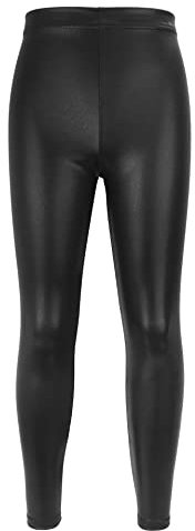 NewL Kinder Mädchen Tanzhose Gymnastik Glänzend Metallic Tanzleggings Skinny für Performances Kostüm (Schwarz, 5-6 Jahre) Tag Größe 120