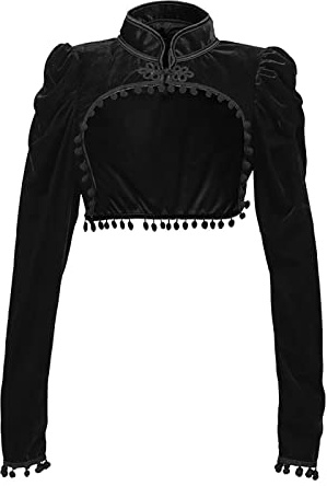 Battnot Damen Samt Bolero Jäckchen Schwarz Schulterjacke Langarm Jacke Blazer Oberteil Top Gotisch Bolero Damen Cardigan Kurz Strickjacke festlich Bolerojacke Damen schwarzer Bolero mit Stehkragen