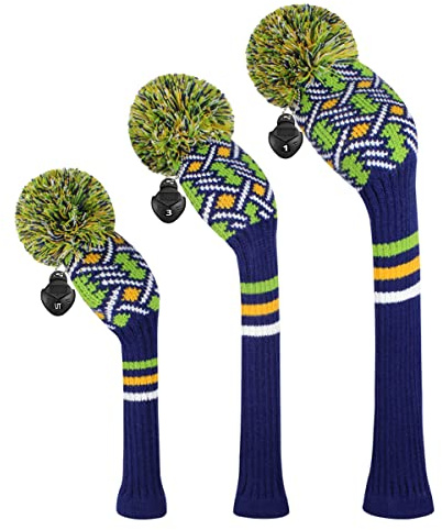 Scott Edward Stickad pom pom golf huvudbonad set för Driver Wood, Fairway och Utilities, droppskydd, träskydd, andra klubbskydd