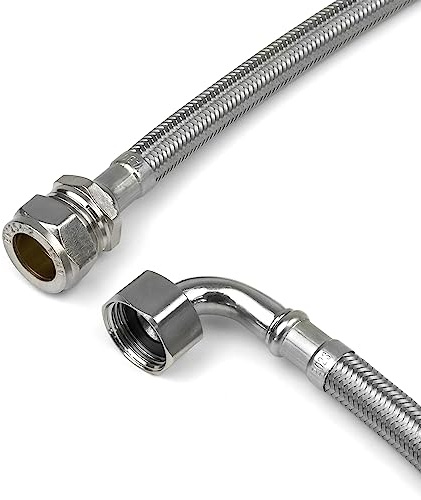Xcel Home WRAS - Codo aprobado (90°) de compresión de 1/2 x 15 mm x 300 mm, conectores flexibles flexibles de 300 mm, 2 tamaños, tubo individual, tubos flexibles trenzados de acero inoxidable BSP para
