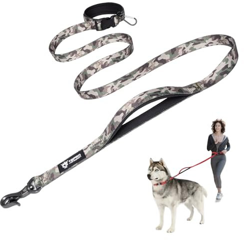 TSPRO Freihandleine Hund für Mittel bis Große Hunde, Verstellbar und Dauerhaft, mit Weichem Gepolstertem Griff und Metallschnalle (Militärgrün)