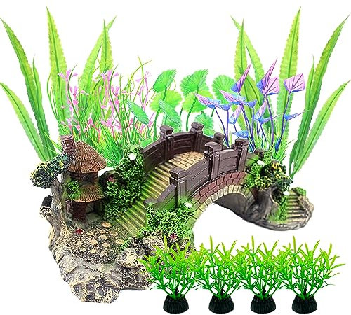 Kingrun Aquarium Decoration Plantes, 13 Pièces Plantes d'aquarium artificielles Plastique Décoration et Paysager Ornement Pont de Résine pour Fish Tank Aquarium Décoration