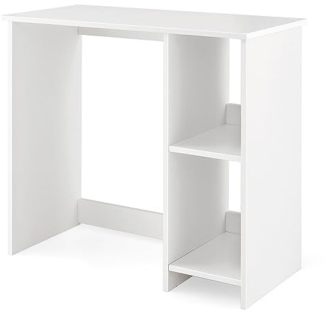 SFAREST Wooden Computer Desk with 2/3 Tier Bookshelf, 80/90CM Compact Laptop Table with 2 Compartments, PC Study Writing Workstation for Home Office(White,80x40x74cm)