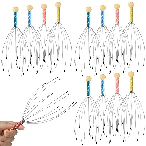 Soaoo 36 Pcs Scalp Massager Manual Head Massager Christmas Relaxing Gifts Handheld Steel Wire Head Scratcher with Wooden Handle for Body Home Office Spa Stress Relief Relaxation Women Men (Multicolor)