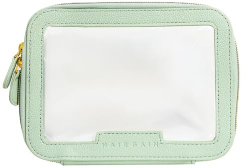 Hair Gain Cosmetics Bag | Travel Makeup and Toiletry Organizer | Large, Transparent, Portable, Waterproof | Vanity Case for Women and Girls - Mint Green