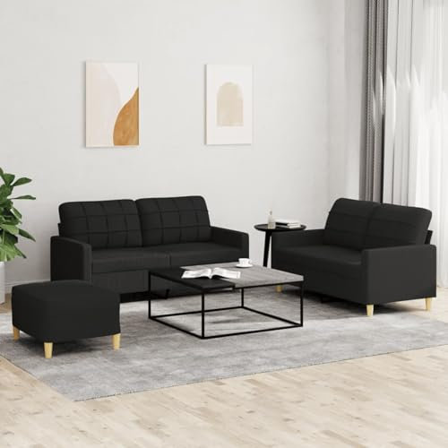 LAPOOH 3-TLG. Sofagarnitur mit Kissen Schwarz Stoff, Sofa Mit Relaxfunktion, Couchgarnitur, Wohnzimmer Sofa, Couch, Sofa Set 3201286