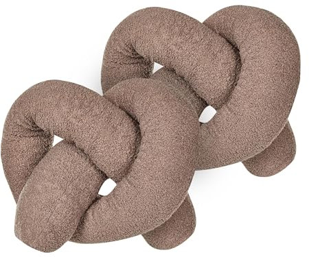 Beliani Knotenkissen 2er Set mit Füllung Teddy-Optik Webpelz braun Bretzel Gladiolus