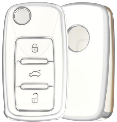 OFF WE GO Autoschlüssel Hülle für VW Polo T5 Golf 4 5 6 Tiguan UP | Schlüsselhülle Cover für Volkswagen Caddy Beetle EOS Seat Skoda Klapp Touran Altea Leon TPU Schlüsselcover Schutz Gehäuse