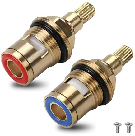 2 Pieces Universal Mixer Tap Cartridge for Bathroom Kitchen, 1/4 Turn 20 Spline Replacement Ceramic Tap Cartridges Tap Valve Solid Brass Ceramic (1 Pair Hot & Cold)