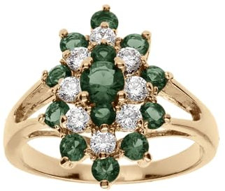 1001 Bijoux Bague plaqué or marquise oxydes verts et blancs + écrin (offert) - tour de doigt 62