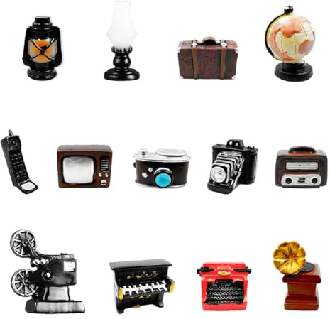 Suartus Miniature Home Appliances Retro Furniture - 13Pcs 1inch Mini Simulated Resin Camera Telephone TV Figurines Models Ornaments for DIY Diorama Micro Landscape Craft Accessories Decor