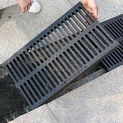EXCLURA Entwässerungsrinne Abflussgitterabdeckung für Einfahrtskanäle, Regenrinnengitter für Garage/Gehweg, HDPE-Außengrabenplatten-Abwassersieb für Regenwasser(W-20cm(7.9) x H-4cm(1.6))