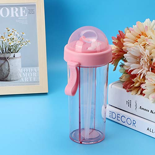 Bottiglia d'acqua, Tazza d'acqua Tazza per Bevande a Doppio Uso Borraccia per Zaino in Spalla 600 Ml Tazza da Campeggio Portatile con Due Cannucce per Sport da Viaggio