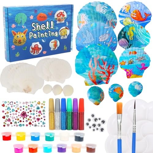 OWill Juego de pintura de Conchas para Niños, Pintar Kit con Conchas, DIY Pintura Niñas Juguetes, Regalos para Niña 4 5 6 7 8 9 10 Años, Set de Manualidades Niños