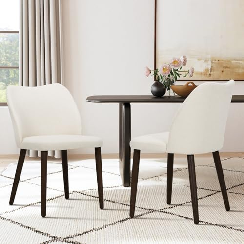 COLAMY Upholstered Dining Chairs Set of 2, Modern Fabric Dining Room Kitchen Side Chair with Padded Seat and Wood Legs for Restaurant/Cafe, Beige