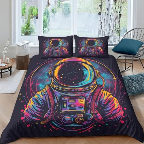 Astronauten-Weltraum Bettwäsche Set Kinderbettwäsche 260X240 Cm 3D Gedruckt Weich Glatt Mikrofaser Weiche Bettbezug 3 Teilig Mit Reißverschluss + 2 Kopfkissenbezug - Hypoallergene Tagesdeck -176307980