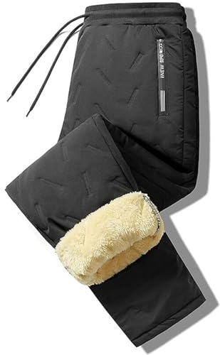 DLLDLGG Fleece Lined Jogger Sweatpants, Fluffy Winter Trousers Sweatpants Warm, Winter Warm Stretchy Leggings Tights(Black Straight Pants,XL)