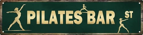 AWISZZZ Poster di allenamento con pilates e bar, verde, decorazione per la porta della stanza delle ragazze, in metallo, decorazione da parete, stile retrò, per la decorazione della casa, idea regalo,