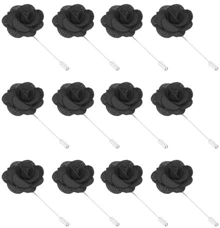 PATIKIL Épinglette de Boutonnière en Fleur, 12 Pièces Épingle de Revers de Camélia Faite à la Main pour Hommes et Femmes Costume Mariage Anniversaire Broche Accessoires de Tenue, Noir