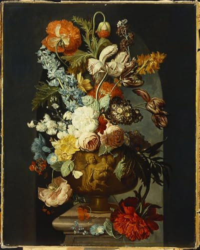 XcBAIHOUD Bekannt Bilder Canvas Wand Kunstdrucken Tulpen Rosen Hyazinthe Auricula von Jan Van Huysum Natur Leinwand Kunst Wanddekoration für Zimmer 60x90cm