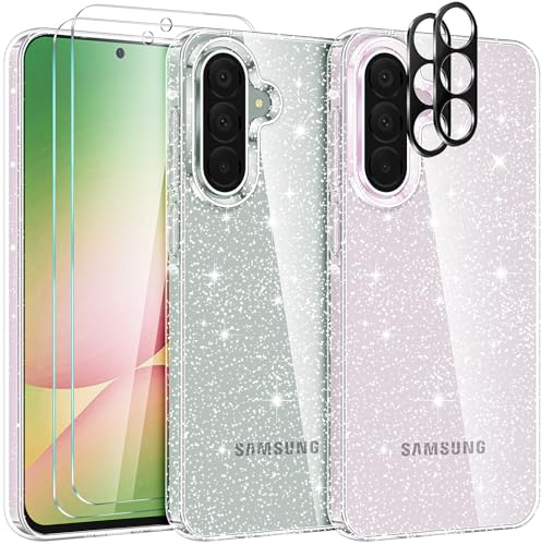 YIRSUR Hülle für Samsung Galaxy A56 5G, mit 2 Stück Hartglas Schutzfolie und 2 Stück Kameraschutz, Handyhülle Case Transparent Glitzer Slim Soft Silikon TPU Stoßfest Cover für Samsung Galaxy A56 5G