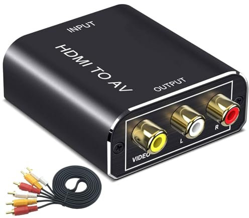 DXBNEZBC RCA to HDMI Adapter, AV to HDMI Converter, 1080P RCA Composite CVBS AV to HDMI Video Audio Converter with Red Yellow White Cable to HDMI for PC Laptop Xbox PS TV STB VHS VCR Camera DVD