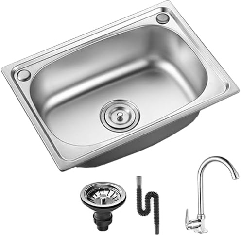 Évier de cuisine avec robinet rotatif à 360° et drainage Évier en acier inoxydable 304 de qualité alimentaire 14, 6 x 12, 2 x 5, 5 pouces brossé pour laver la vaisselle, les fruits et les légu