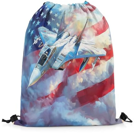 Rucksack Mit Kordelzug Militärflugzeug Klapprucksack Verstellbar Gymnastikbeutel wasserdichte Sportbeutel, Für Schule, Reisen, Strandurlaub, 36x42cm
