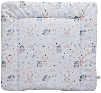 Premium Wickelauflage 77x73 cm | Wickelunterlage für Wickelkommode Malm Hemnes Nordli | Oeko Tex®100 | Abwaschbar, wasserabweisend | Ohne Weichmacher | Eulen und Hasen