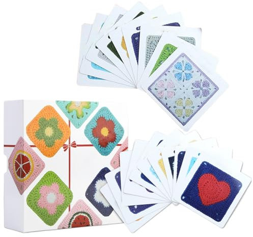Gvblkq Häkelkartendeck, 20 Blatt, handgefertigtes Strickquadrat, tragbare Häkelkarte, Strickprojekte, Patch-Set, Kinder, Erwachsene, Anfänger, Heimdekoration, Familienaktivitäten, 11,5 x 11,5 cm