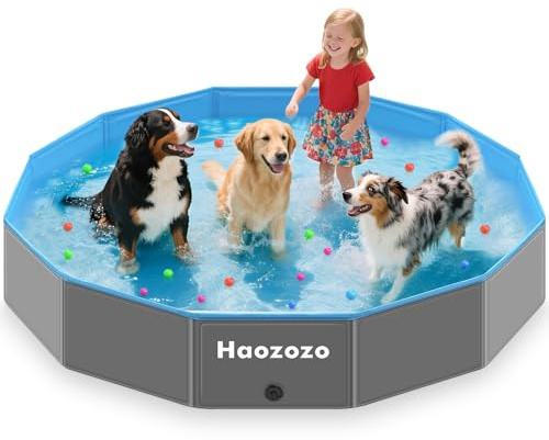 Haozozo Piscina para perros grandes y niños, plegable de PVC resistente, con base antideslizante y alta estabilidad - verano para jardín y playa (160 x 30 cm)