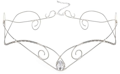 PartyforU Silberner Elfenkronen-Kopfschmuck für Hochzeit, Braut, Stirnband, mittelalterlicher Feen-Kopfschmuck für Renaissance-Damenkostüm