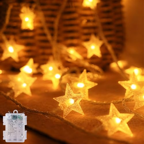 sukaudiz Luci Natale Esterno Batteria, 6M*40 Stelle Luci Albero di Natale, IP65 Impermeabile Lucine Led Decorative a Batteria, 8 Modalità Luci Natalizie da Esterno, Interno, Balcone, Giardino, Albero